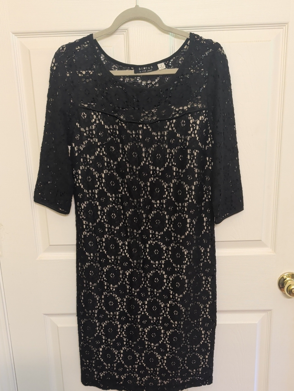 Black Lace Midi Dress with Floral Crochet Overlay